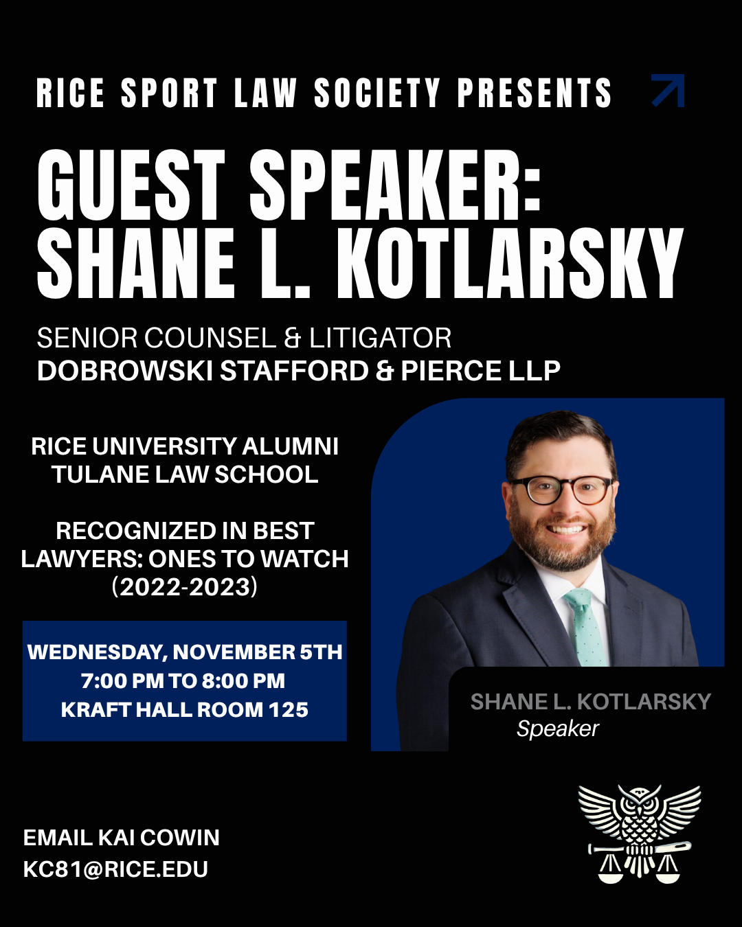 RSLS event graphic featuring Shane L. Kotlarsky